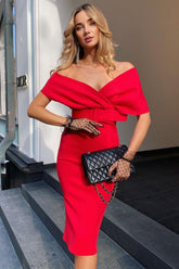 Off The Shoulder Belt Midi Dress | Dress In Beauty